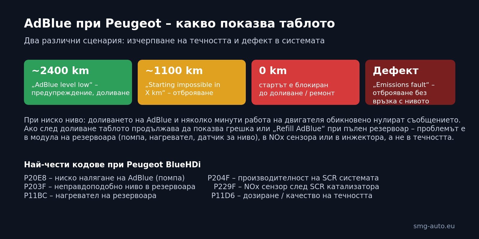 AdBlue при Peugeot – отброяване на километри и най-чести кодове